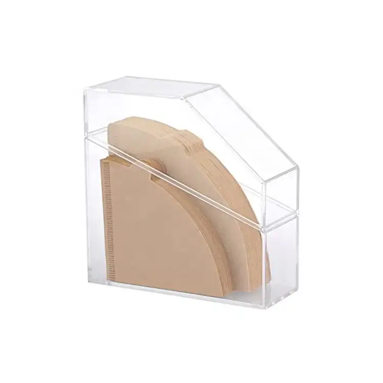 Caja de almacenamiento de filtro de café cuadrado de acrílico transparente contenedor de soporte de filtro de café con tapa caja de almacenamiento dispensador de filtro