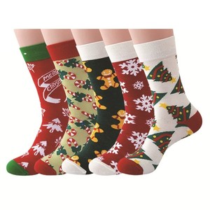 Chaussettes <span class=keywords><strong>de</strong></span> Noël pour hommes et femmes, mi-mollet, qualité export, motif flocon <span class=keywords><strong>de</strong></span> neige, vert, canne à sucre, petit sapin, parfaites pour les fêtes - Product Image 1