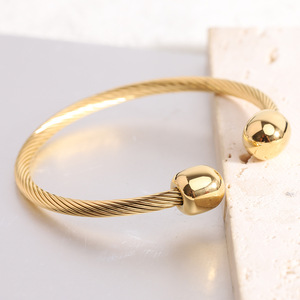 Cable Fashion Open Bangle 62mm Stainless Steel <b>Bracelet</b> <b>Ball</b> Shape Unisex Jewelry Rose Gold Gold Steel Color - Product Image 2