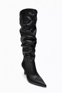 <span class=keywords><strong>Botas</strong></span> largas para <span class=keywords><strong>mujer</strong></span>, zapatos plisados a la moda, <span class=keywords><strong>botas</strong></span> hasta la rodilla de tacón alto para fiesta de cuero de microfibra con punta cuadrada para Otoño e Invierno - Product Image 3
