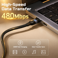 Kabel USB C ke USB C 240W dengan Indikator LED, Kabel Data Pengisian Cepat 5A Berbahan Nilon untuk iPhone 17 16 Pro Max, Laptop