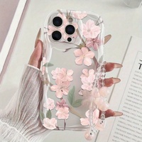 Coque de téléphone portable motif fleurs de cerisier tendance avec chaîne pour iPhone 16 Plus 15 17 18 Pro Max, coque arrière crème