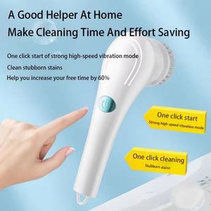 Brosse de nettoyage électrique sans fil avec 5 têtes interchangeables pour la vaisselle, la cuisine, la salle de bain et les carreaux - Product Image 2