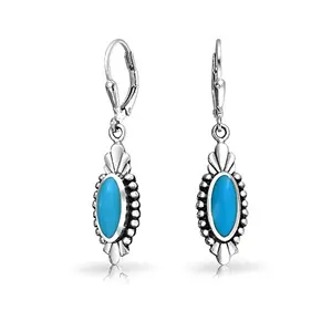 Vintage Flower Design 2023 Chic 925 Sterling Silver Women French Clip Blue Turquoise Stone Dangle Earrings Thai Jewelry