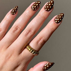 Uñas Postizas de Almendra con Diseño Retro de Puntos Rojos <span class=keywords><strong>y</strong></span> Blancos, Estilo Francés, Brillantes, Reutilizables, para <span class=keywords><strong>Manicura</strong></span> Femenina - Product Image 3