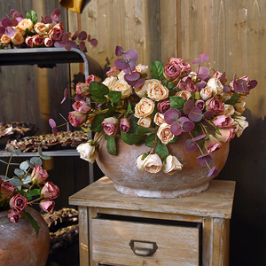 Bouquets artificiels en soie de roses avec pompons, décoration pour salon, café, fête - Product Image 1