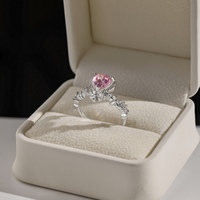 Bague Exquise en Argent S925, Motif Couronne Fleur Cœur, Douce et Polyvalente, avec Zircon Cubique Rose, Bijoux pour Femme