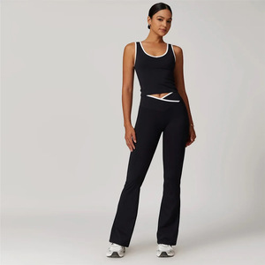 Ghh9276-2025 Bộ hai mảnh mới của quần áo Yoga màu nude sừng chéo tương phản - Product Image 3