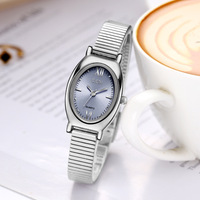 Montre à quartz ovale vintage pour femme, bracelet fin en maille métallique, cadran multicolore rétro, élégante pour le quotidien