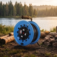 Enrouleur de câble industriel longue portée 50m, 4 prises 220V, multiprise avec protection thermique, alimentation verticale robuste
