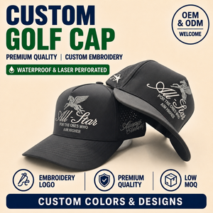 Custom Golf Cap 5-Panel Adjustable Breathable <b>Waterproof</b> Embroidery Logo Unisex Sporty Baseball <b>Hat</b> - Product Image 1