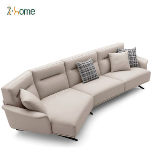 Sofá curvo contemporáneo de cuero crema de 3 plazas, muebles reclinables para sala de estar para villas - Product Image 5