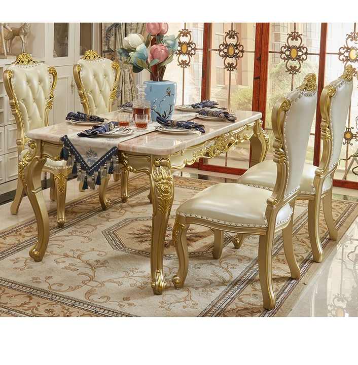 Luxury Noble Gold Solid Wood Dining Table Set for Restos