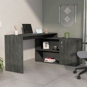 Smokey Oak L-Shaped Office <b>Desk</b> with 1-Drawer and 2-Shelves <b>Computer</b> <b>Desk</b> - Product Image 1