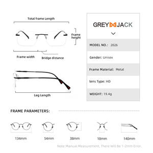 Me2026 Gafas de Sol Rectangulares de Metal sin Montura para Hombre, Lentes Transparentes Anti UV, Estilo Ejecutivo para Visión de Cerca - Product Image 4