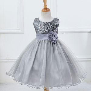 Vestido Largo de Lentejuelas para Niñas, Vestido de Princesa con Tul y Cintura de Flores, Sin Mangas, 10 Colores - Product Image 1