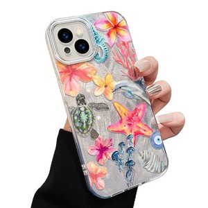 Capa de Telefone Móvel em Seda Prateada com Estampa de Flor, Golfinho e Estrela do Mar para iPhone 8 X Xr Xs Max 11 12 13 14 15 16 17 Air - Product Image 5