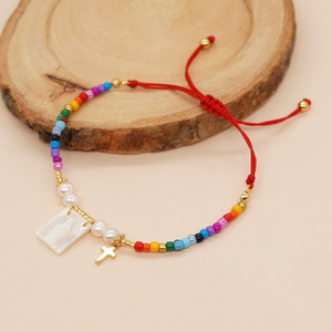 Pulseras Pequeñas de Cuentas de Colores GoXimang, Cuerda Roja, <span class=keywords><strong>Amistad</strong></span>, Cruz Dorada, Amuleto de la Virgen María, Joyería Cristiana, Teología - Product Image 1