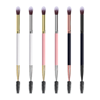 Pinceau de maquillage pour sourcils double face à poils synthétiques et manche en bois, idéal pour la vente en gros