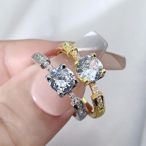 Custom Engagement <b>Rings</b> <b>Cubic</b> <b>Zirconia</b> Brass 18K Gold Plated <b>Rings</b> for Women - Product Image 1
