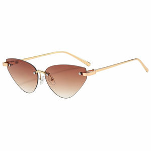 S099 Lunettes de soleil vintage sans monture en métal, style œil de chat, UV400, triangle, pour femme, verres roses tendance, lunettes de soleil de créateur - Product Image 4