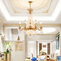 Lustre suspendu européen en laiton doré avec dôme en cristal, style bougie E14, pour salon