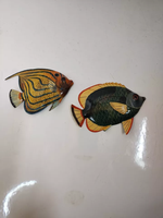 Figurine de poisson ange tropical vintage, décoration murale, peinte à la main, finition brillante, poisson mignon, ornement mural créatif