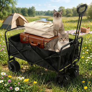 Folding <b>Collapsible</b> Camping Cart With Four-Wheel Nylon Basket Foldable Shopping Wagon Large Capacity Outdoor Utility Cart - Product Image 1