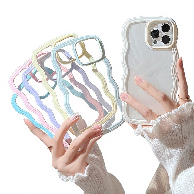 For for 15 Pro Max/14/17 Transparent Wave Pattern Candy Color Hot Pressed Shockproof Protective Case