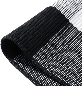 Aracón-alfombra a cuadros de algodón, tejido a mano, lavable, para interiores y exteriores, color blanco y negro - Product Image 6