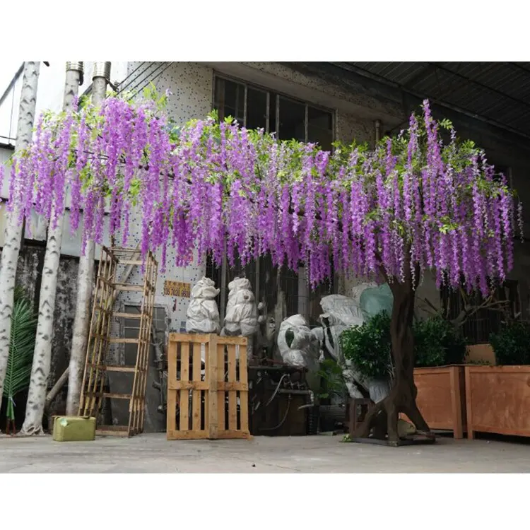 Songtaoは屋内庭の家の装飾のためのガラス繊維トランク人工藤の花の花の木をカスタマイズします
