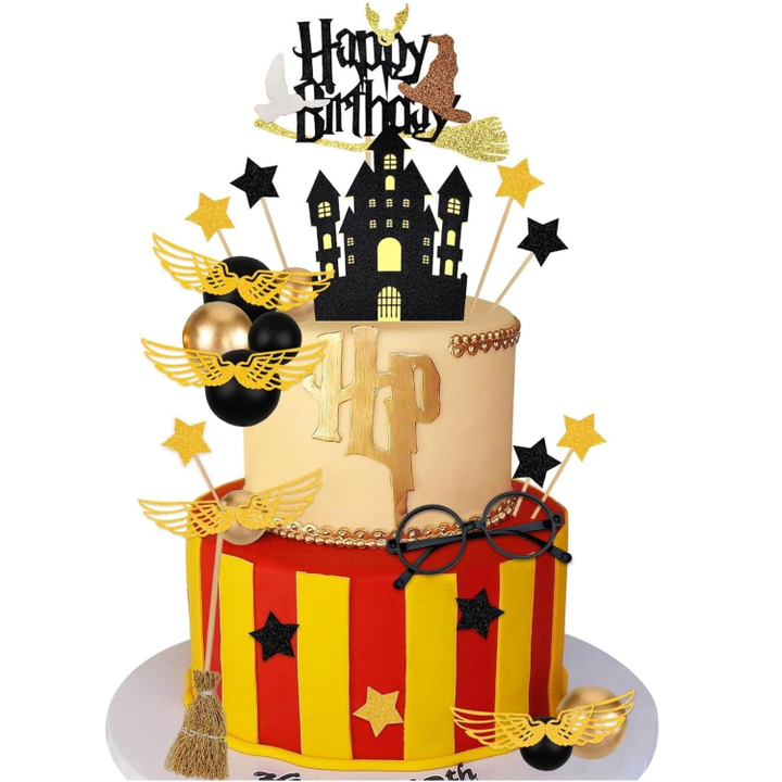 Topper Torta Mago Nero Glitterato - Decorazione Compleanno A Tema Magico - Foto 8