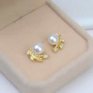 Wenchi Han DIY Boucles d'oreilles demi-rondes en argent S925 avec 10-12 perles incrustées, accessoires de plateau vide 1042, modèle 16286 - Product Image 2