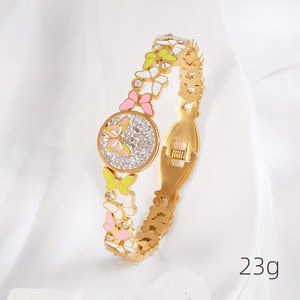 Fashion <b>Light</b> Luxury Women Stainless Steel Jewelry Full of <b>Star</b> Zircon Bracelet pink butterfly Full of Diamonds Zircon Bangles - Product Image 2
