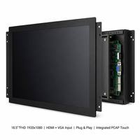 شاشة صناعية HMI مقاس 18.5 بوصة بدقة FHD 1920x1080 IPS مع واجهة VGA، شاشة عرض بإطار مفتوح، شاشة لمس PCAP، إضاءة خلفية LED، ماركة TMK