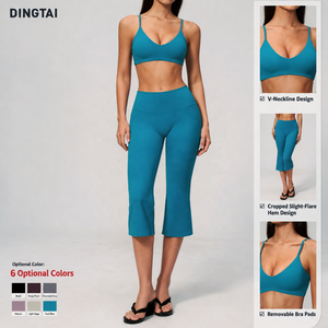 Ensemble de yoga 2 pièces Dingtai pour femme : Legging capri taille haute effet push-up et brassière de sport – Vente en gros OEM - Product Image 2