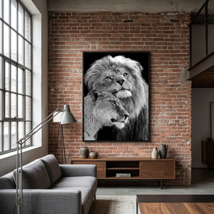 Modern Black and White Lion Couple Oil Painting, Hand Painted Animal <b>Canvas</b> Wall Art for Living Room Hotel Decoration - Product Image 5