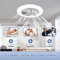 Ventilateur de plafond discret avec lumière, ventilateur de plafond sans pales à montage encastré avec haut-parleur Bluetooth, 6 vitesses, lumières LED à intensité variable, noir