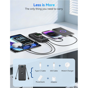 Batterie externe 10000 mAh pliable avec prise secteur intégrée, <span class=keywords><strong>chargeur</strong></span> sans fil pour smartwatch, charge rapide 20W PD, câbles intégrés Type-C, idéal pour les voyages - Product Image 5