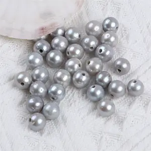 10-11mm Big Hole Grey Dyed Freshwater Real Loose Edison Round Shape Pearl Beads