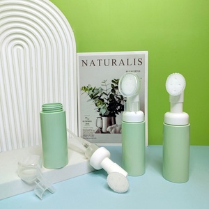 Cosmetic Facial Wash Cleanser 50ml 100ml 150ml Clear White Pet Foam <b>Pump</b> <b>Bottle</b> With Silicone Brush - Product Image 5