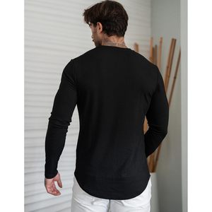 FOXA เสื้อยืดคอกลมแขนยาวผู้ชายแบบมีริบ เสื้อถักลำลอง - Product Image 3