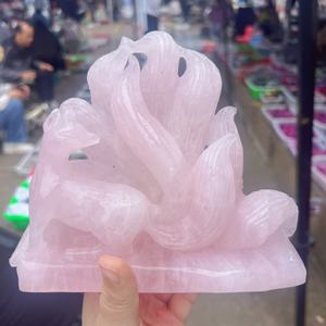 Vente en gros de sculptures en agate rose naturelle, cheval en quartz rose, renard <span class=keywords><strong>à</strong></span> <span class=keywords><strong>neuf</strong></span> <span class=keywords><strong>queues</strong></span>, cristal de guérison, artisanat pour décoration, cadeaux - Product Image 2