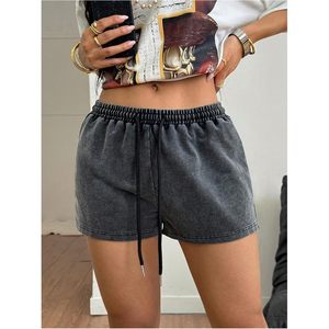 FOXA Women's <b>Drawstring</b> Waist Mini Shorts Low Rise Cotton Terry Gym Athletic Streetwear - Product Image 4