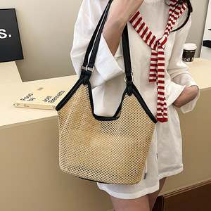 Straw <b>Tote</b> <b>Bag</b> <b>Summer</b> Bohemian Style Open Top Daily Use Large Capacity Shoulder <b>Bag</b> - Product Image 3