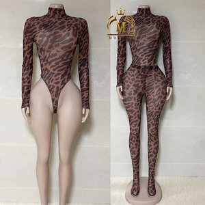 Nueva moda Sexy trajes de mujer malla transparente monos y pantimedias conjunto de 2 piezas Sexy Y2k conjunto de dos piezas ropa de mujer de leopardo - Product Image 3