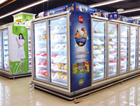 Congélateur de porte en verre vertical commercial à 4 portes éclairage LED affichage de congélateur de supermarché aliments surgelés