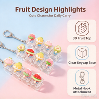 Porte-clés et pendentif anti-stress en plastique lumineux à quatre boutons, motif fruit de dessin animé, jouet DIY à pression