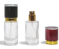 Vente en gros de flacons de parfum en verre ronds vides personnalisés de 20 ml, transparents, avec pulvérisateur à pompe, rechargeables, imprimés à l'écran