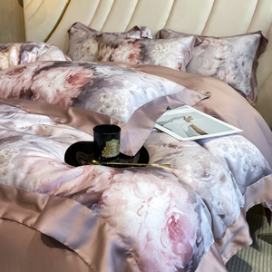 Juego de Ropa de Cama de Lujo 60S 100% Lyocell, 4 Piezas, Estampado Digital de Alta Definición con Motivos Vegetales, Funda de Edredón Suave, Transpirable y Fresca, Similar a la Seda - Product Image 2